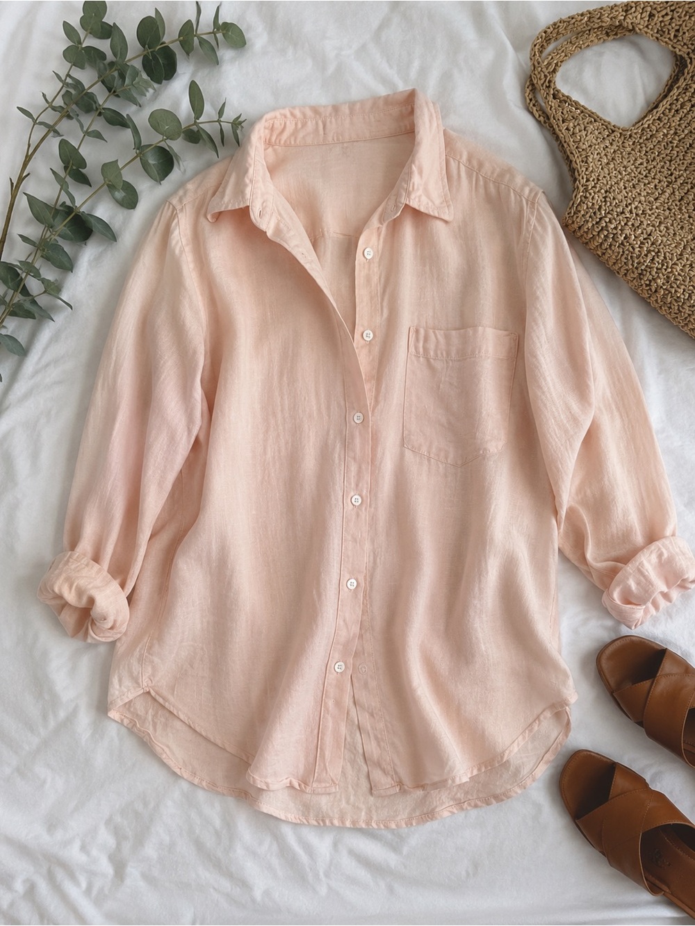 BTC Beautiful Clothes 100% Linen Button Up Shirt Blush Pink Large
